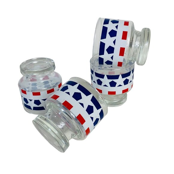 USA Patriotic Pedestal Glasses Set of 4 VTG Red White Blue Star Drinkware Cockta - Picture 14 of 16
